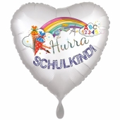 Hurra Schulkind. Herzluftballon aus Folie, 45 cm, inklusive Helium, Satin de Luxe, weiß