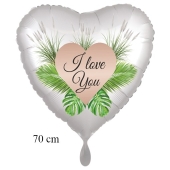 I Love You - Herz. Herzluftballon aus Folie, 70 cm, satinweiss