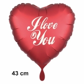 I love you. Herzluftballon aus Folie, 43 cm, satin-rot, mit helium