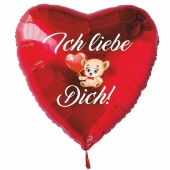 Ich liebe dich, Herzluftballon aus Folie mit Luftballon-Bärchen inklusive Helium