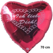 Großer, roter Herzluftballon aus Folie mit Herzchen, Ich liebe Dich!
