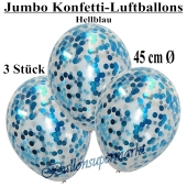 Jumbo Konfetti-Luftballons 45 cm, Transparent mit hellblauem Konfetti gefüllt, 3 Stück