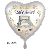 Jumbo Luftballon aus Folie zur Hochzeit, Just Married Auto Gold, ohne Helium