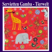 Servietten Kindergeburtstag, Gamba Tierwelt, Zoo, Papierservietten 20 Stück, 3-lagig