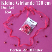 Kleine Girlande aus Perlen und Bändern in Dunkelrot, Dekoration Hochzeit, Tischdeko Hochzeit