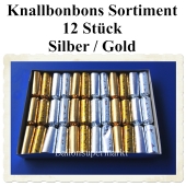 Knallbonbons Sortiment Silber Gold, 12 Stück