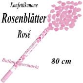 Konfettikanone mit rosafarbene Rosenblättern, Rosenrengen