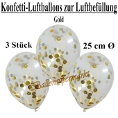 Konfetti-Luftballons 25 cm, Kristall, Transparent mit goldenem Konfetti gefüllt, 3 Stück