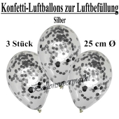 Konfetti-Luftballons 25 cm, Kristall, Transparent mit silbernem Konfetti gefüllt, 3 Stück