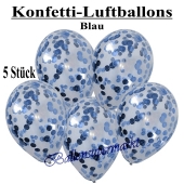Konfetti-Luftballons 30 cm, Kristall, Transparent mit blauem Konfetti gefüllt, 5 Stück