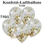 Konfetti-Luftballons 30 cm, Kristall, Transparent mit goldenem Konfetti gefüllt, 5 Stück