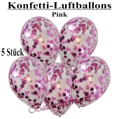 Konfetti-Luftballons 30 cm, Kristall, Transparent mit pinkfarbenem Konfetti gefüllt, 5 Stück