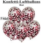 Konfetti-Luftballons 30 cm, Kristall, Transparent mit rotem Konfetti gefüllt, 5 Stück