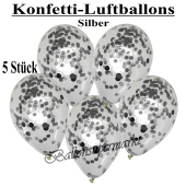 Konfetti-Luftballons 30 cm, Kristall, Transparent mit silbernem Konfetti gefüllt, 5 Stück