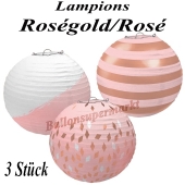 Lampion-Set Rotgold/Rosa, 3 Stück Dekoration