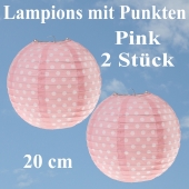 2er Set Lampions 20 cm, Pink mit weißen Punkten