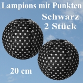 2er Set Lampions 20 cm, Schwarz mit weißen Punkten