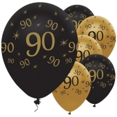 Black and Gold 90, Luftballons aus Latex zum 90. Geburtstag