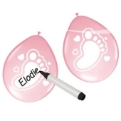 Luftballons Babyfuesschen, rosa zum Beschriften