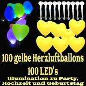 LED-Herzluftballons, Gelb , 100 Stück