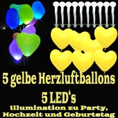 LED-Herzluftballons, Gelb , 5 Stück
