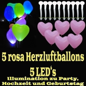 LED-Herzluftballons, Rosa, 5 Stück
