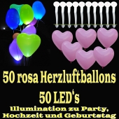 LED-Herzluftballons, Rosa, 50 Stück