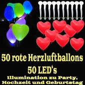 LED-Herzluftballons, Rot , 50 Stück