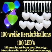 LED-Herzluftballons, Weiß, 100 Stück