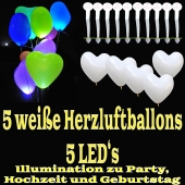 LED-Herzluftballons, Weiß, 5 Stück