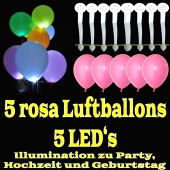 LED-Luftballons, Rosa, 5 Stück