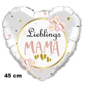 Lieblings-Mama. Herzluftballon in Weiß, 45 cm, ohne Helium