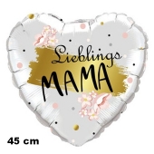 Lieblings-Mama. Herzluftballon in Weiß mit Gold, 45 cm, ohne Helium