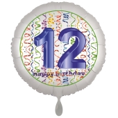 Luftballon aus Folie, Satin Luxe zum 12. Geburtstag, Rundballon weiß, 45 cm