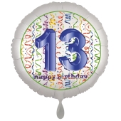 Luftballon aus Folie, Satin Luxe zum 13. Geburtstag, Rundballon weiß, 45 cm