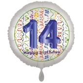 Luftballon aus Folie, Satin Luxe zum 14. Geburtstag, Rundballon weiß, 45 cm