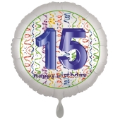 Luftballon aus Folie, Satin Luxe zum 15. Geburtstag, Rundballon weiß, 45 cm