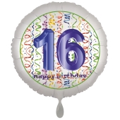 Luftballon aus Folie, Satin Luxe zum 16. Geburtstag, Rundballon weiß, 45 cm