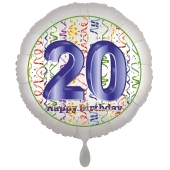 Luftballon aus Folie, Satin Luxe zum 20. Geburtstag, Rundballon weiß, 45 cm