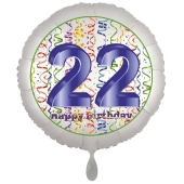 Luftballon aus Folie, Satin Luxe zum 22. Geburtstag, Rundballon weiß, 45 cm