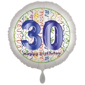 Luftballon aus Folie, Satin Luxe zum 30. Geburtstag, Rundballon weiß, 45 cm