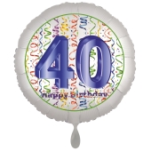Luftballon aus Folie, Satin Luxe zum 40. Geburtstag, Rundballon weiß, 45 cm