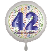 Luftballon aus Folie, Satin Luxe zum 42. Geburtstag, Rundballon weiß, 45 cm