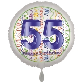 Luftballon aus Folie, Satin Luxe zum 55. Geburtstag, Rundballon weiß, 45 cm