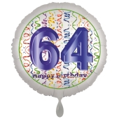 Luftballon aus Folie, Satin Luxe zum 64. Geburtstag, Rundballon weiß, 45 cm