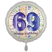 Luftballon aus Folie, Satin Luxe zum 69. Geburtstag, Rundballon weiß, 45 cm
