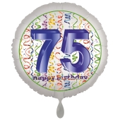 Luftballon aus Folie, Satin Luxe zum 75. Geburtstag, Rundballon weiß, 45 cm