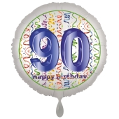 Luftballon aus Folie, Satin Luxe zum 90. Geburtstag, Rundballon weiß, 45 cm
