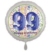 Luftballon aus Folie, Satin Luxe zum 99. Geburtstag, Rundballon weiß, 45 cm