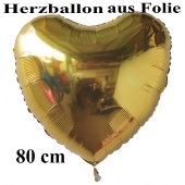 Luftballon aus Folie, Herzballon Gold, Jumbo-Luftballon, 80 cm